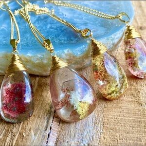Phantom Quartz Moss Agate Teardrop Pendant